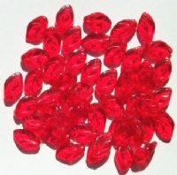 50 12mm Transparent Red Glass Leaf Beads
